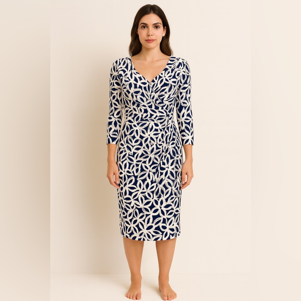 Ralph Lauren Navy and White Patterned Dress